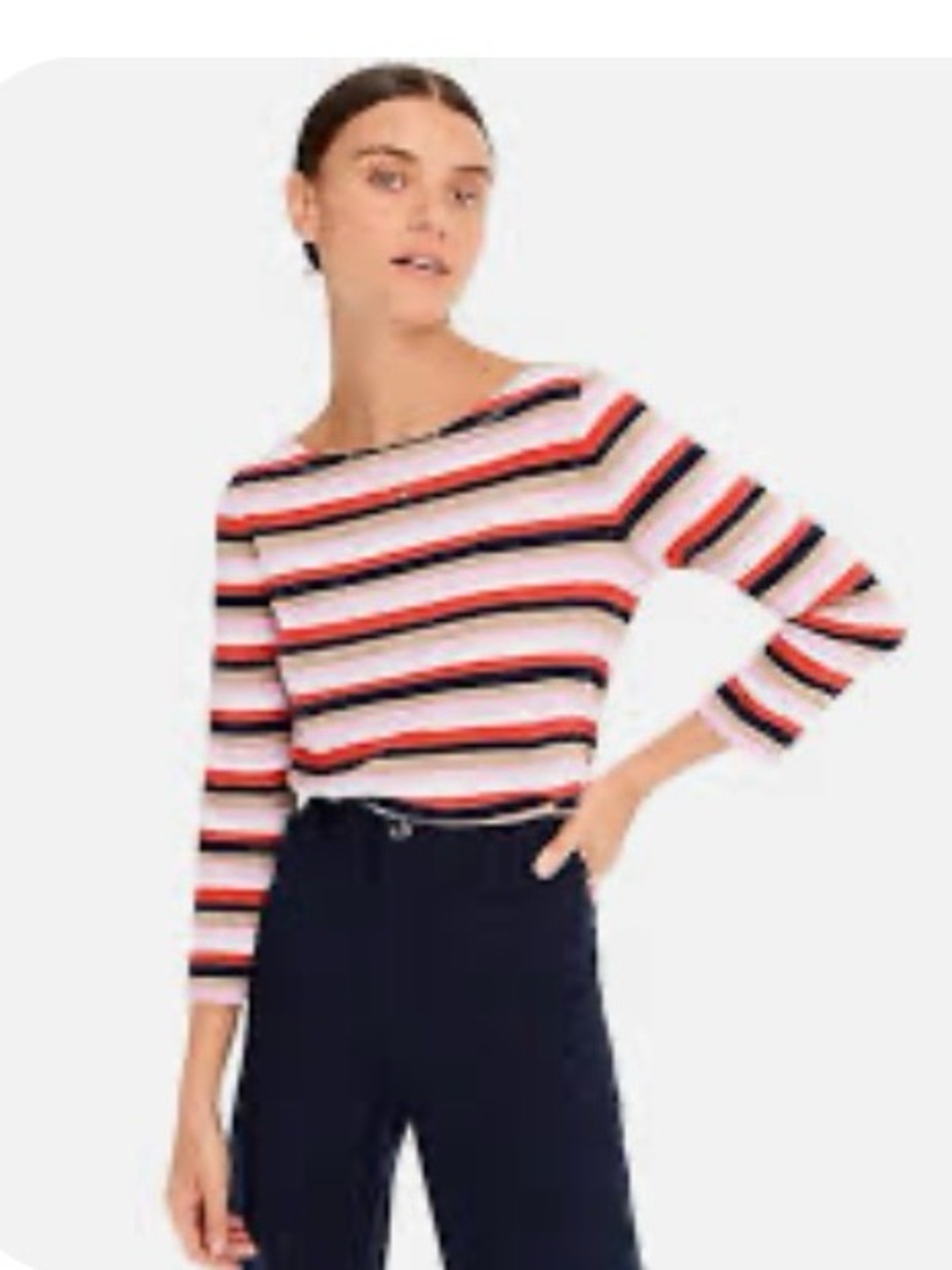 J. Crew Striped Boatneck Top in Pink, Red, Navy & White Size Small